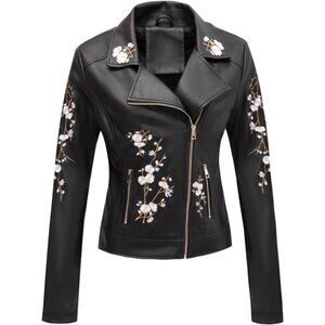Women Faux Leather Casual Jacket Moto Biker Short Coat